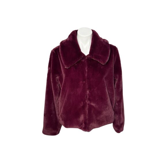 Express burgundy faux fur crop jacket size L - Picture 2 of 12